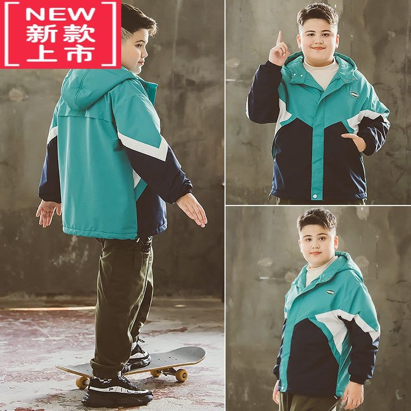 可莉允胖童装男童摇粒绒加绒外套秋冬冲锋衣加肥加大儿童宽松胖男孩夹克棉服图片