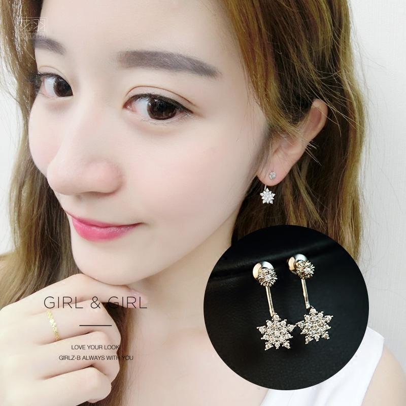 纯银后挂式耳钉女韩国气质简约星星锆石耳坠日韩防过敏925银耳环送女朋友老婆生日礼物送女朋友七夕情人节礼物