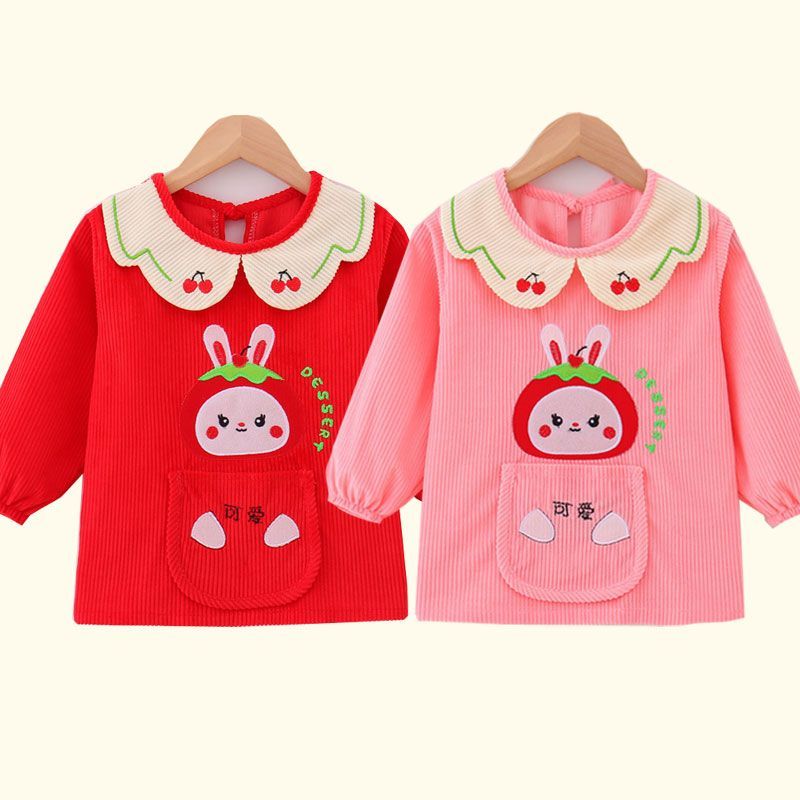 儿童围裙饭兜反穿衣公主女罩衣防水长袖婴儿吃饭衣洋气秋冬