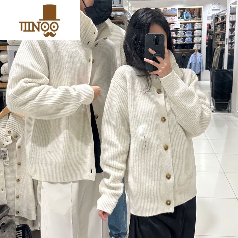YANXU男装 女装 针织开衫长袖毛衣毛线翻领宽松外套K/438794高清大图