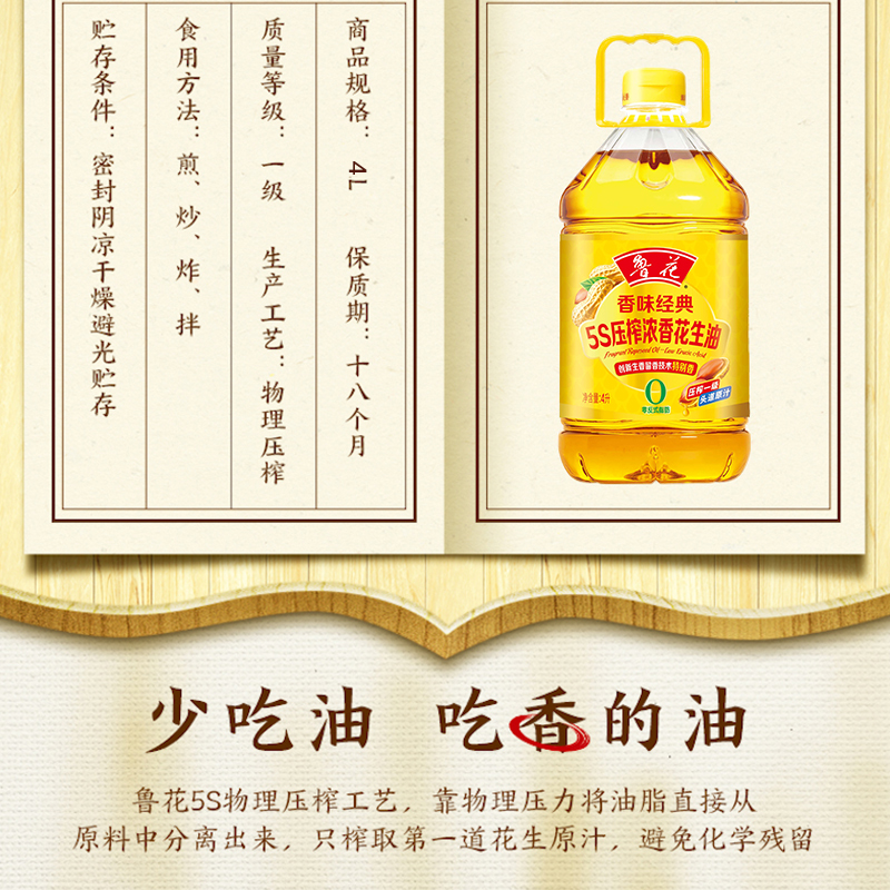 鲁花香味经典浓香花生油4L高清大图