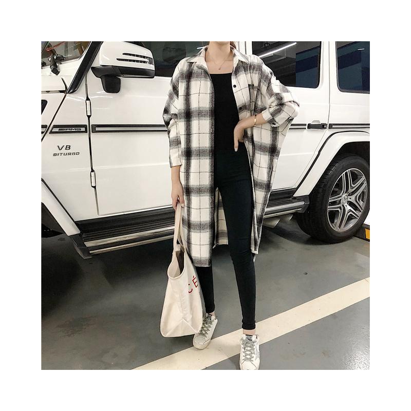 格子衬衫女2021秋冬休闲宽松大码韩版中长款过膝加绒保暖上衣外套