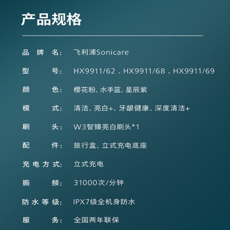 飞利浦Sonicare星耀钻石系列智能声波震动牙刷HX9911高清大图