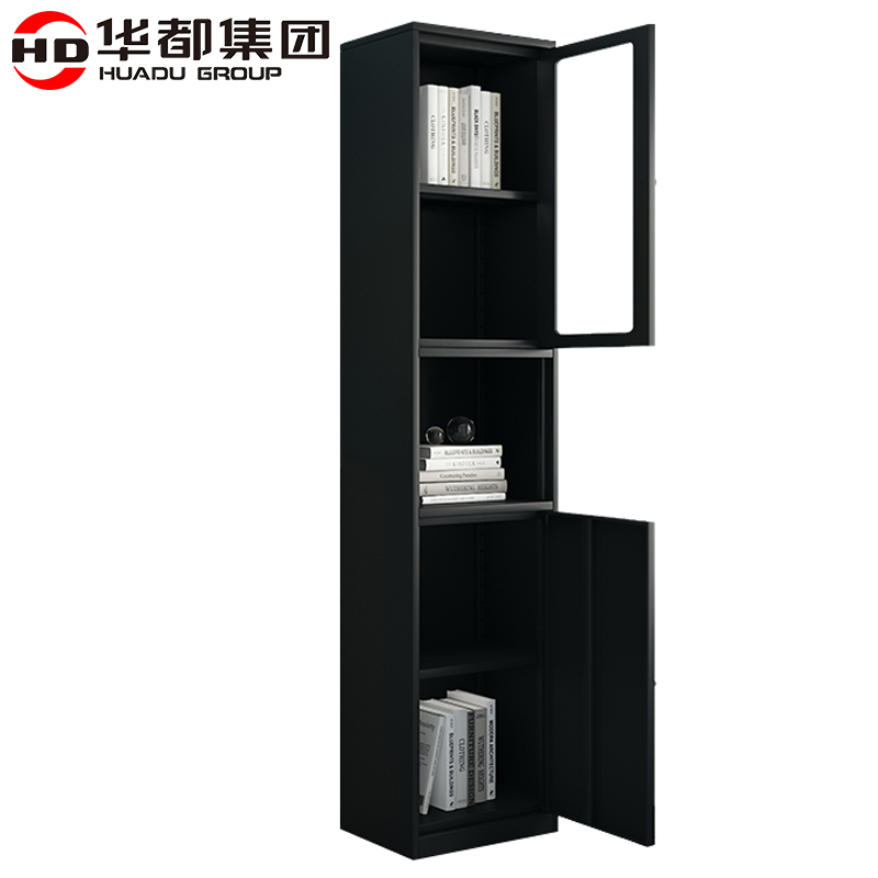华都HDBL-403H 曜黑400宽中空书柜华都书柜书架钢制资料档案柜展示柜铁皮柜落地靠墙家用收纳置物架阳台高清大图