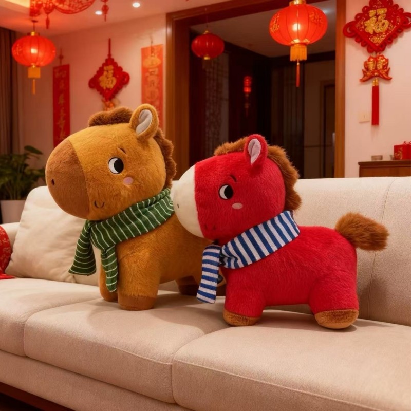 智美环球 马年吉祥物公仔小马毛绒玩具 2只装-[鸿运当头]小红马(含围巾)-小号约22cm高清大图