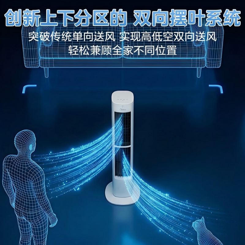 美的(Midea)[直流变频]语音定时塔扇 卧室家用电风扇 母婴立式小型无叶风扇摇头落地扇双向送风 ZDJ09SD高清大图