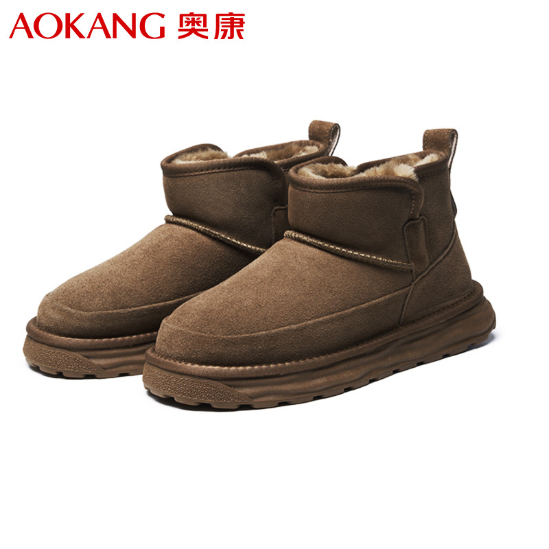 奥康(Aokang)雪地靴男款冬季加绒加厚保暖防滑棉鞋男高帮套筒户外休闲短靴