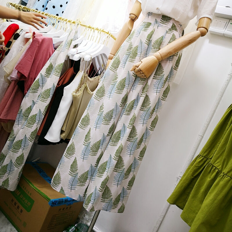 韩国ulzzang2018夏装新款高腰显瘦九分裤子休闲雪纺树叶阔腿裤女