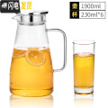 三维工匠冷水壶玻璃耐高温凉水壶家用大容量泡茶壶果汁扎壶凉白开杯子套装 1.9冷水壶(不锈钢盖)+6只直身杯