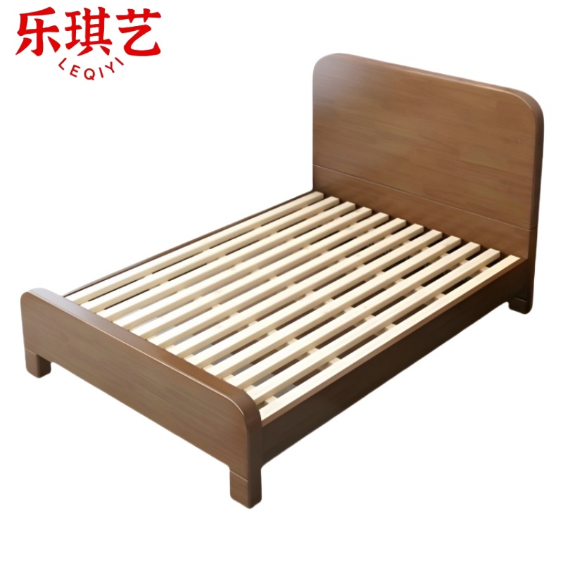 乐琪艺 实木床 胡桃色 200*135*46cm 张高清大图