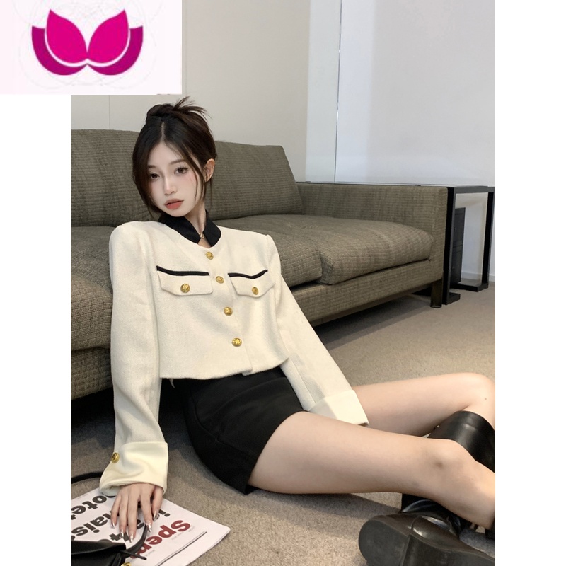 七斓网红小香风气质名媛套装女早高级感马术服短外套短裤套 S 米白色上衣
