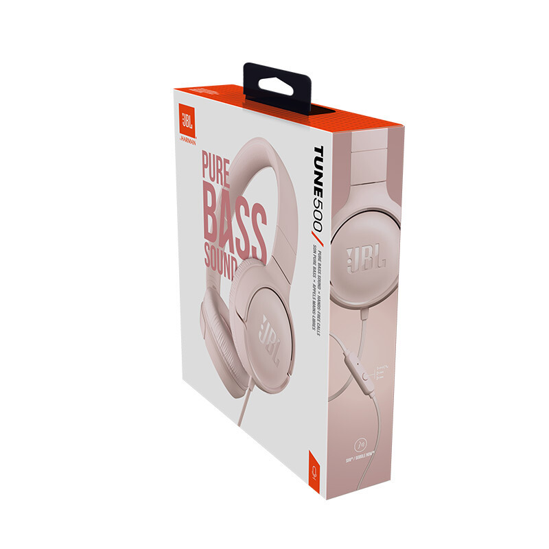 JBL TUNE 500 头戴式有线耳机耳麦 运动耳机+游戏耳机 樱花粉