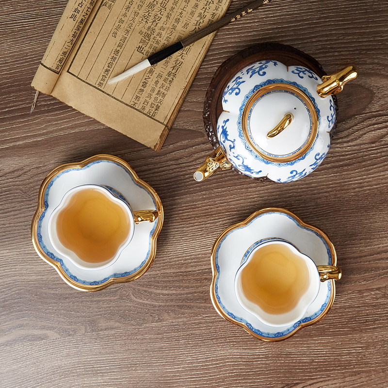 Gao Chun Ceramics 高淳陶瓷小金枝描金珐琅彩描金骨瓷茶具套装茶杯茶壶高端家用功夫中式高清大图