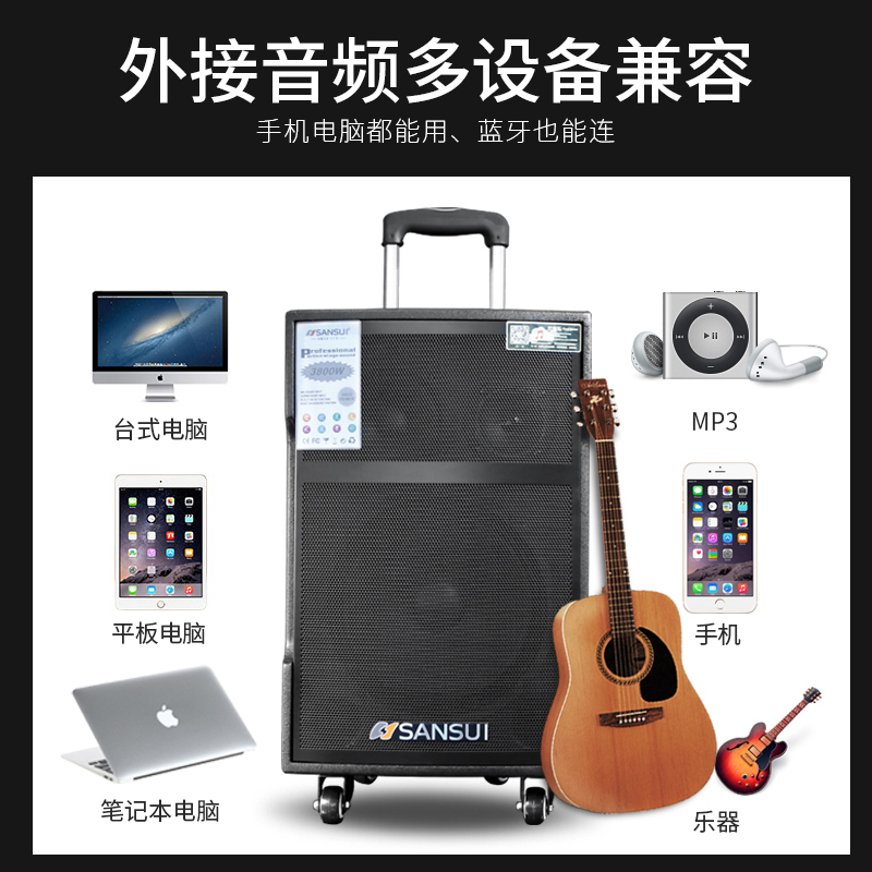 山水(SANSUI)升级松川SG3-10 户外音响广场舞音箱移动拉杆舞台专业音箱大功率无线蓝牙话筒木质音响10英寸