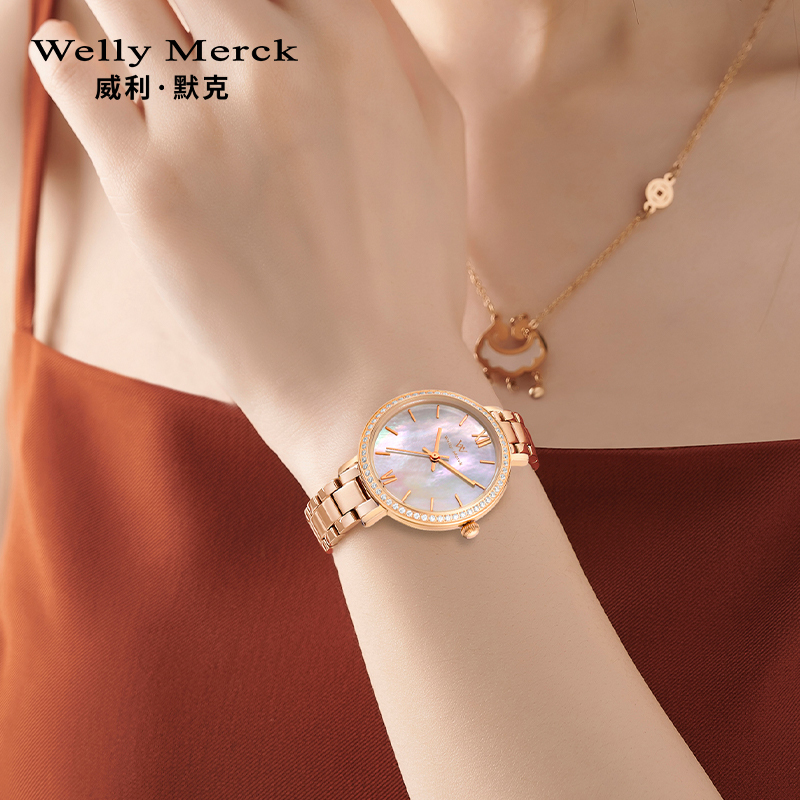 welly merck 威利默克手表女石英表细带小巧气质超薄学生防水个性女士时尚潮流女表WM022L