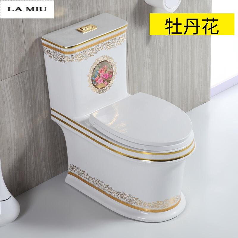 彩色马桶5孔旋冲4D欧式彩金大口径虹吸防堵坐便器节水波迷娜BOMINA