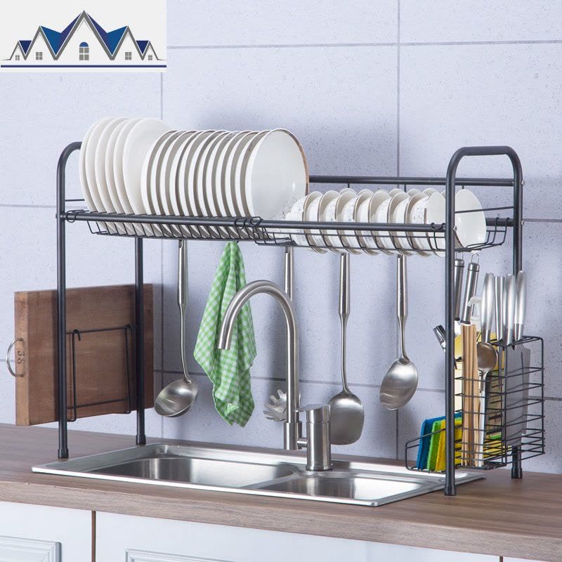 304不锈钢放碗架水沥水架厨房置物架水池晾碗滤水碗碟架2层家用 三维工匠图片