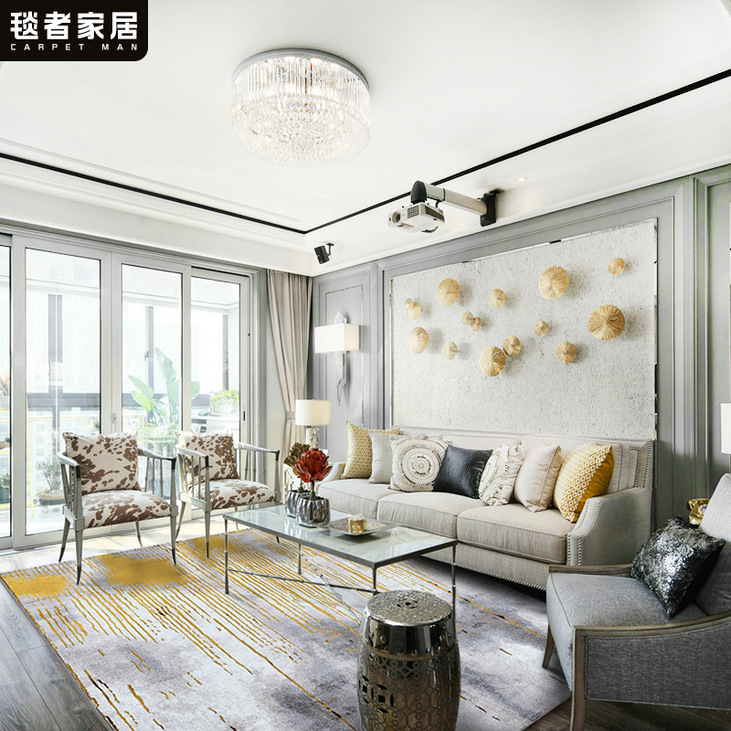 美帮汇家居/后现代轻奢新中式客厅茶几地毯 抽象样板房卧室床边垫高清大图