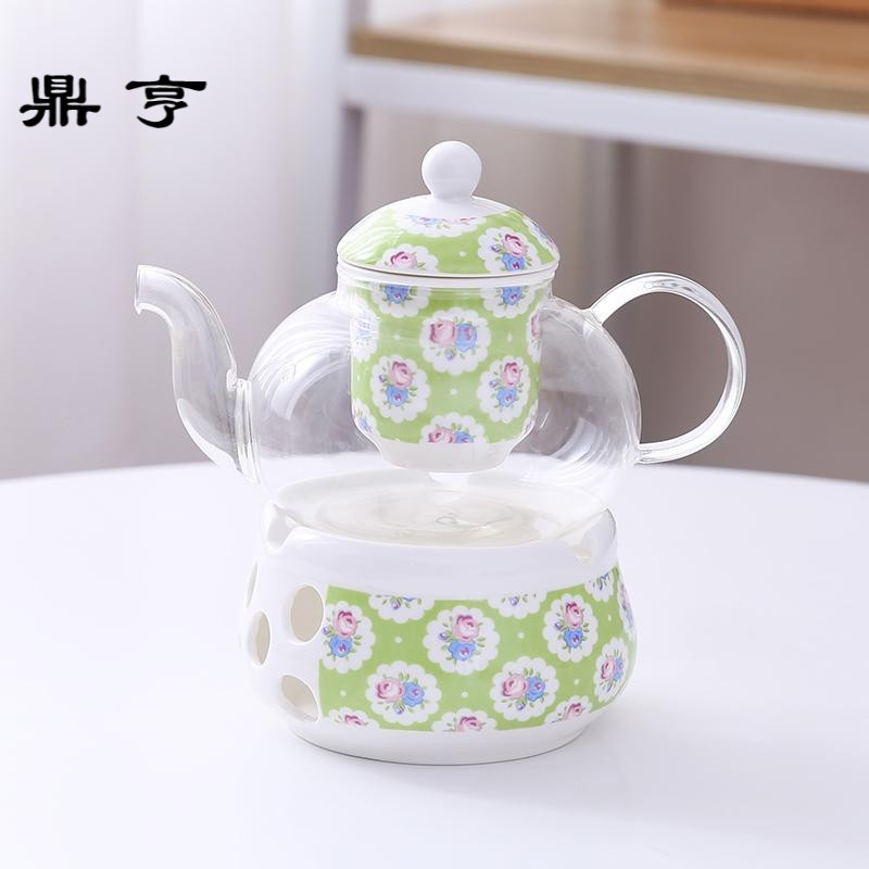 鼎亨玻璃耐热茶具花茶壶套装家用陶瓷水果茶壶花果茶杯具蜡烛加热