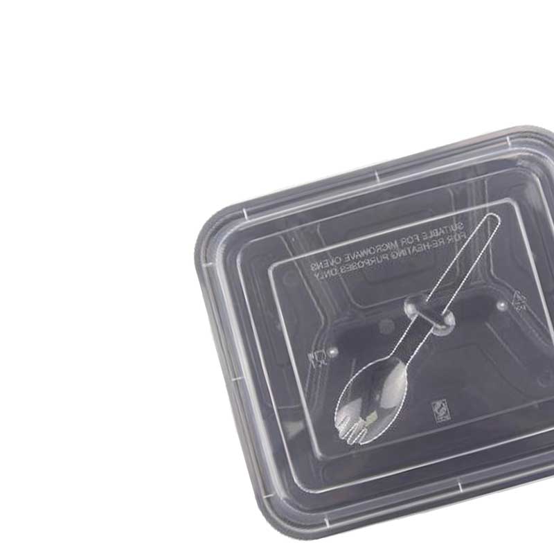 儵忽 一次性带勺黑色方形平底平盖打包盒 RY4G1000 1000ml 150套/ 1箱高清大图