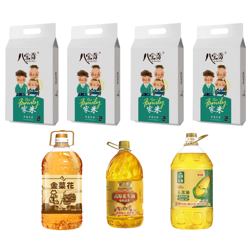 八宝贡米5kg/袋*4+金菜花油5L/桶*1+金龙鱼油5L/桶*1+滇雪油4L/桶*1
