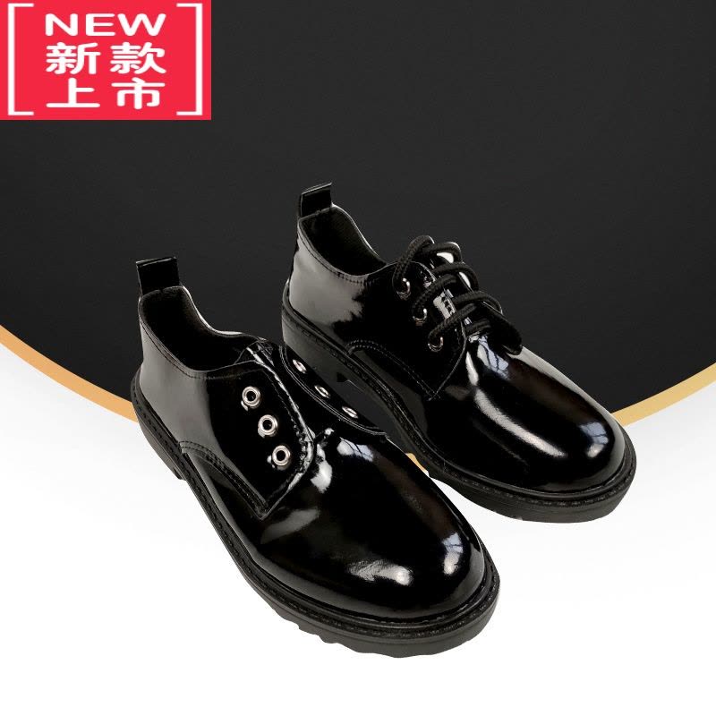 可莉允儿童皮鞋男童女童春秋季英伦韩版小学生演唱幼儿表演舞台黑色鞋子运动休闲鞋图片