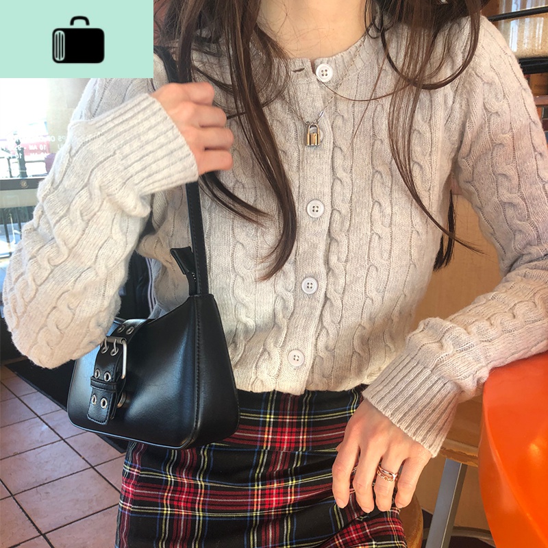 皮扣设计黑法棍腋下包包女2020早春新款复古斜挎单肩包NEW LAKE 黑色_518高清大图