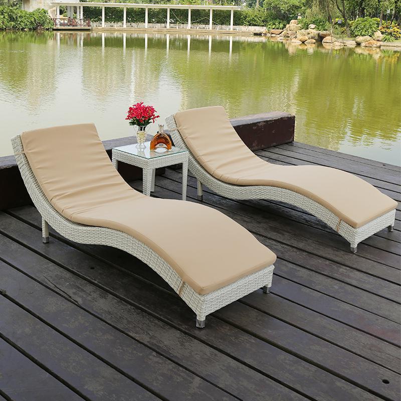 森美人户外躺床阳台休闲庭院藤编躺椅游泳池别墅躺椅室外露台露天沙滩椅 S型躺床*2张+茶几