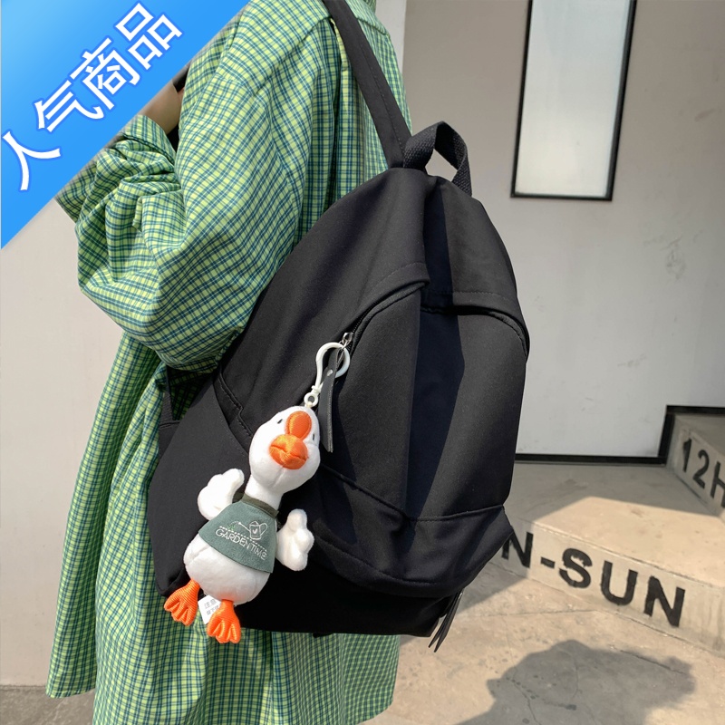 FENGHOUins风书包韩版原宿ulzzang女大学生背包森系简约高中生初中双肩包1J高n肩宿 黑色配新大鹅挂件