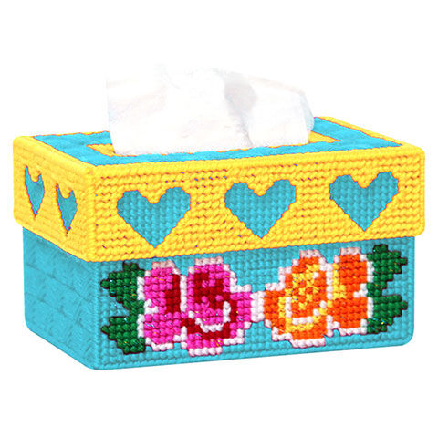 十字绣抽纸盒自己绣三心花款家车用毛线手工绣立体绣纸抽盒纸巾盒|三