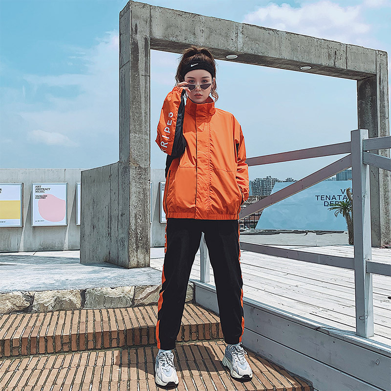 Manloric夹克女2022春季新款拼色帅气韩版潮牌运动立领潮流简约百搭外套 85228