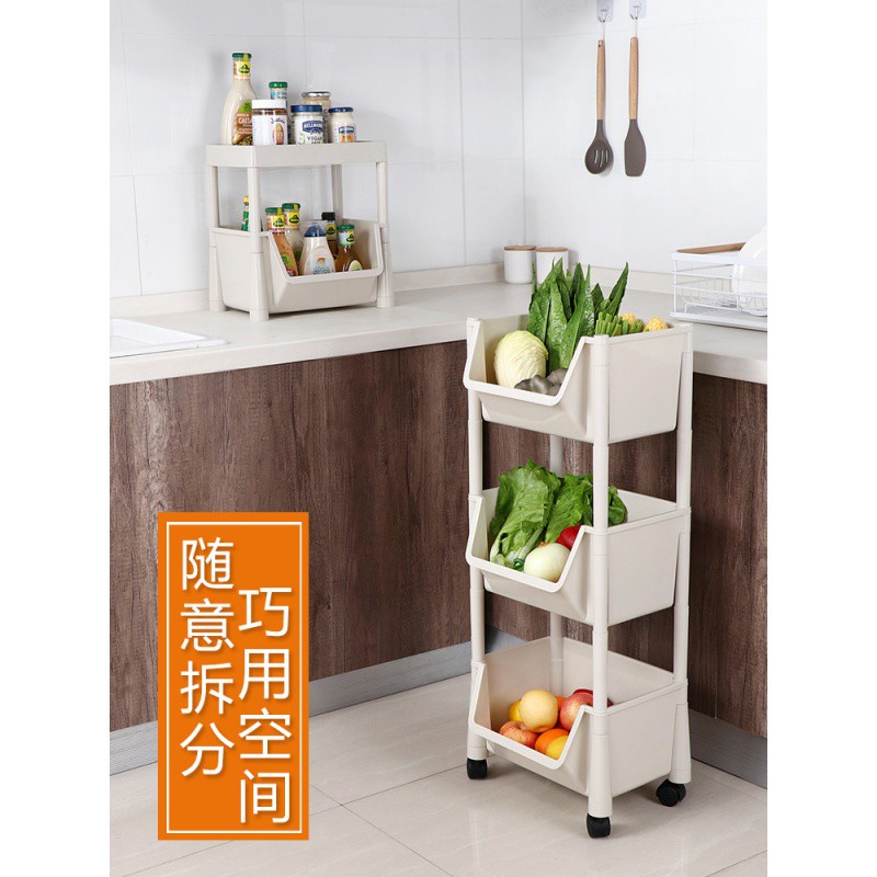 多层厨房置物架可移动落地式蔬菜架菜篮子玩具收纳架储物筐小推车收纳层架 三维工匠高清大图