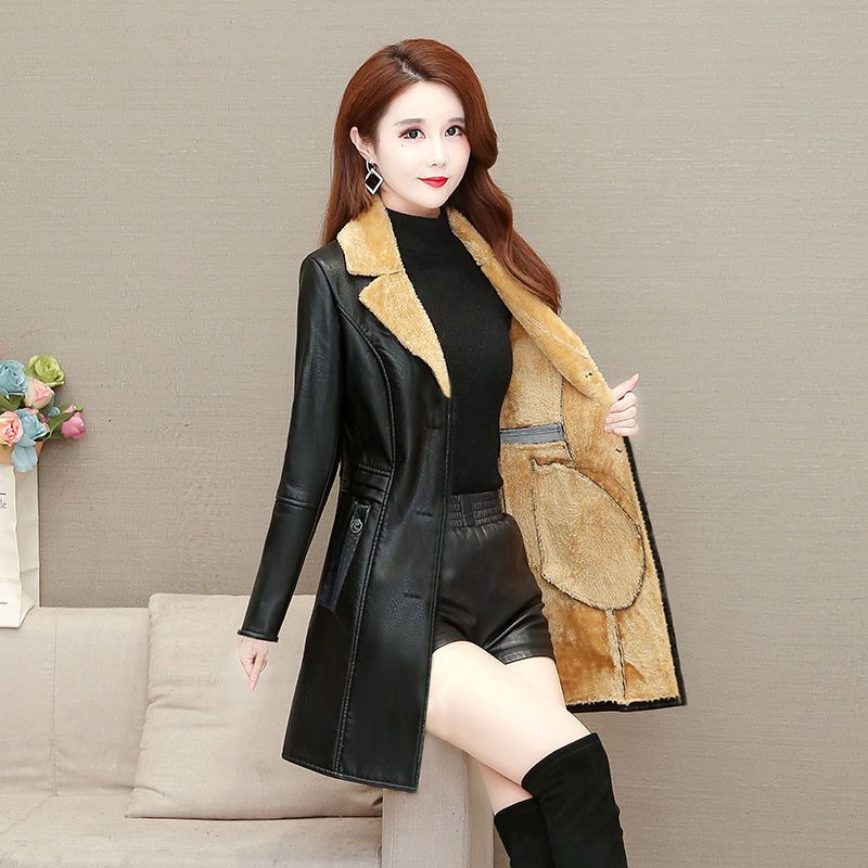 皮毛一体女外套2021冬季新款中长款韩版修身加绒加厚皮衣外套女潮