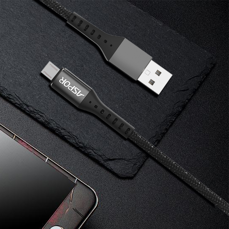 ASPOR A166 安卓数据线平板手机通用尼龙数据线Micro USB1M充电线 黑色