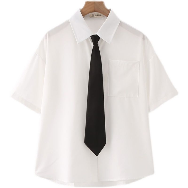 2021新款JK制服衬衫女短袖白色上衣学生学院风领带蝴蝶结衬衣 单件白色短袖 3XL
