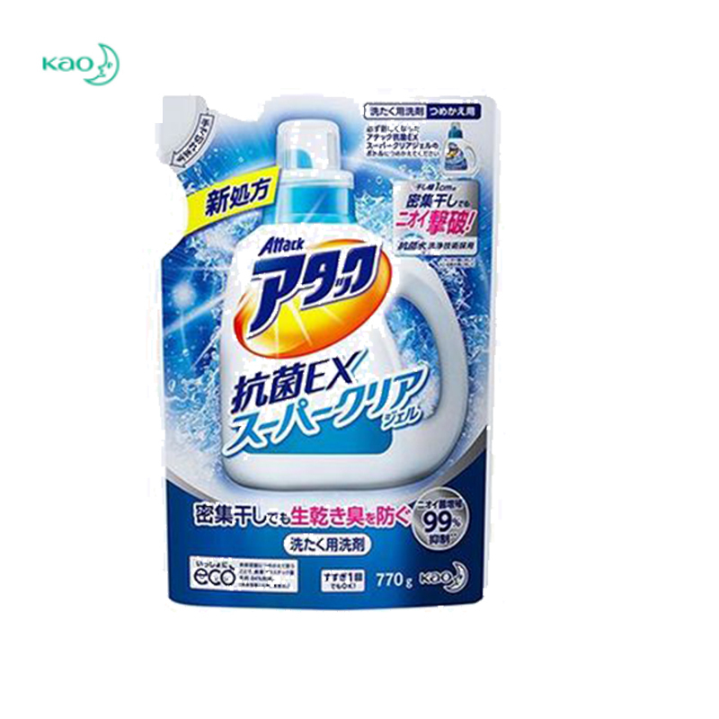 [含天然酵素]花王(KAO) 日本进口 抗菌EX酵素洗衣液 强效去污高渗透洁霸 补充替换装 770g