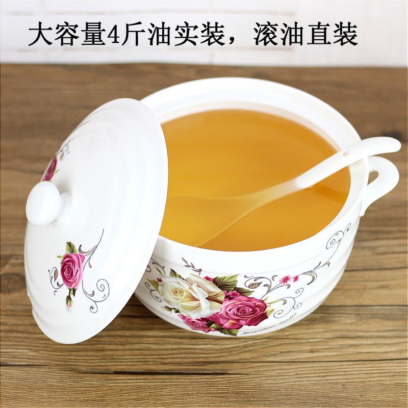 螺纹玫瑰 5.2寸 1斤 釉下彩陶瓷大号猪油罐耐高温泼辣椒油罐家用大容量油壶油缸调味罐