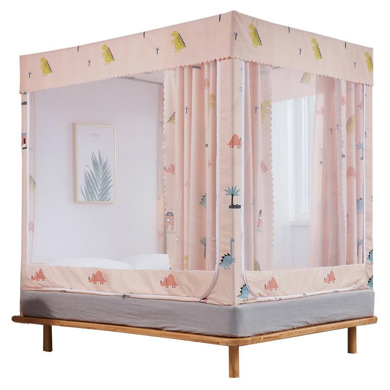 美帮汇家用遮光床帘防摔蚊帐一体式1.5m三开防尘蒙古包1.8m床幔带支架