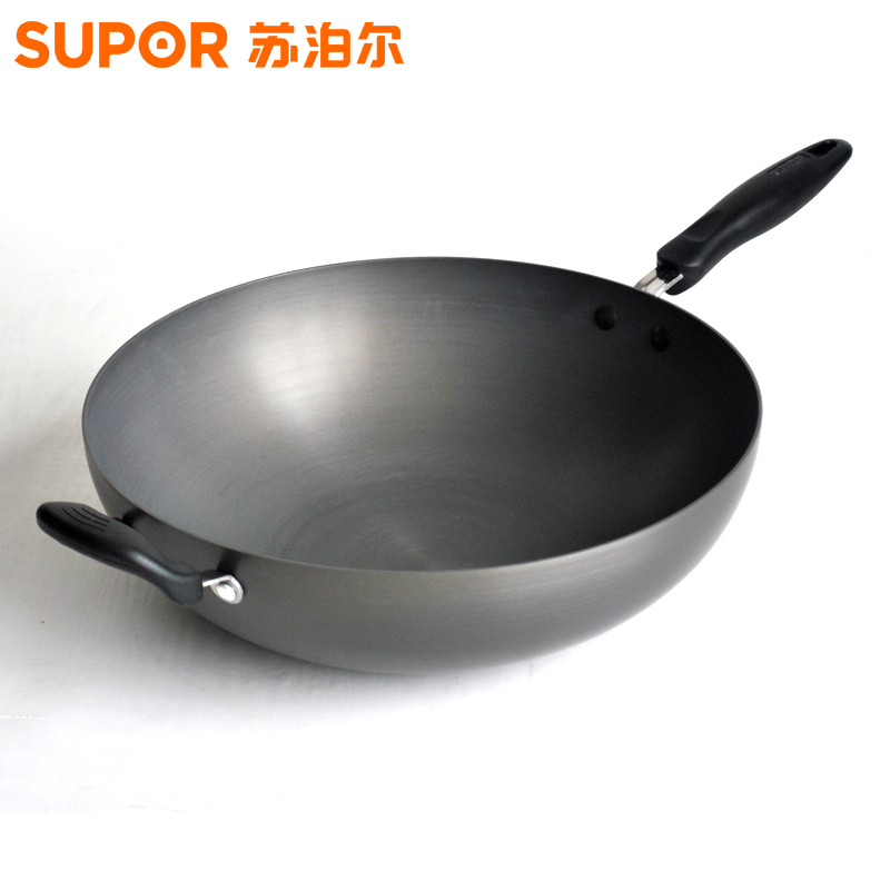 苏泊尔suporpc40p140cm无油烟炒锅炒锅双耳无涂层黑色