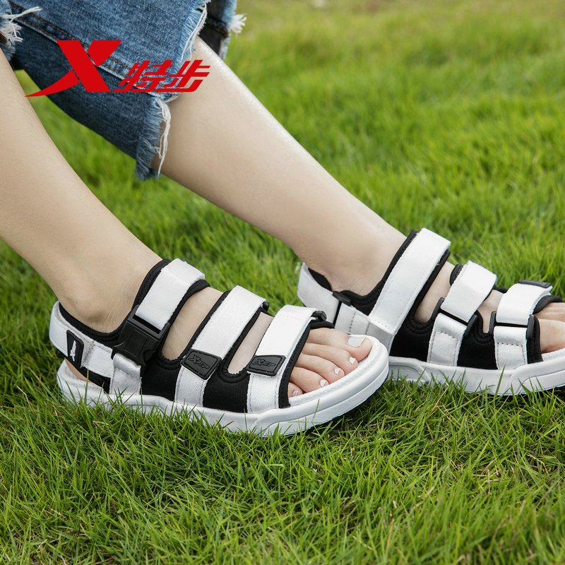 特步女鞋凉鞋夏季新款女运动鞋官方正品魔术贴轻便沙滩鞋透气鞋子