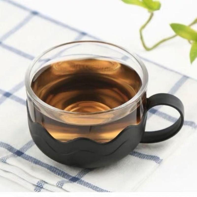 防烫莲花茶杯带把水杯玻璃杯套装北欧风杯子办公室待客泡茶杯 4个杯子