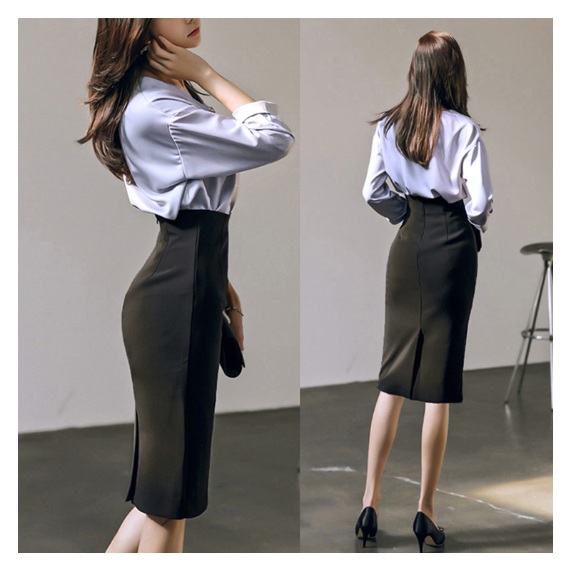 暖青汇包臀职业半身裙女春季新款黑色西装裙工作装高腰一步裙中长款