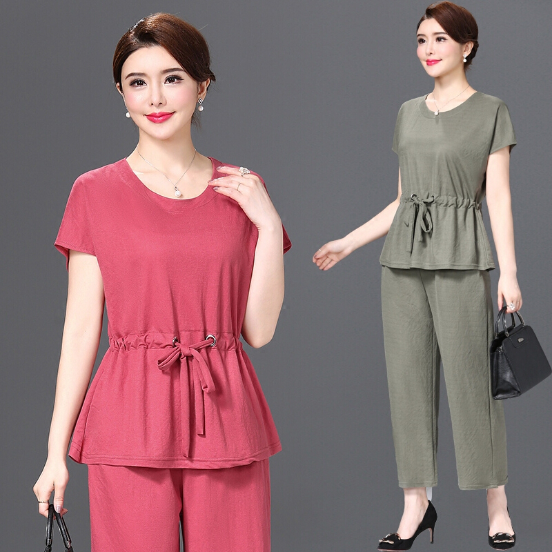 母亲节妈妈夏装套装夏短袖两件套宽松大码中年女装中老年夏季衣服