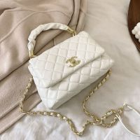 小香风菱格女包包女2021秋冬新款手提包小潮牌百搭单肩斜挎包 白色