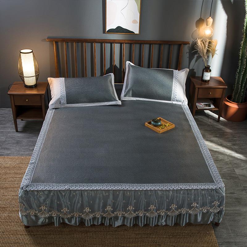 美帮汇蕾丝床裙款冰丝凉席三件套1.8m床1.5米可折叠空调夏季可水洗席子高清大图