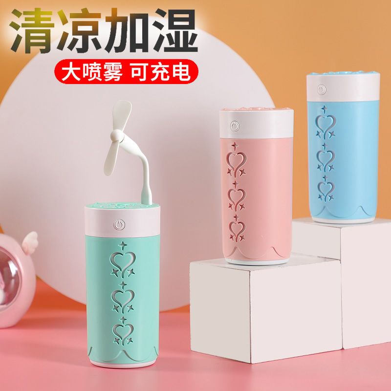 加湿器迷你学生香薰机汽车载空气加湿器家用卧室静音大雾量补水仪|粉色(单机充电USB夜灯款送精油)