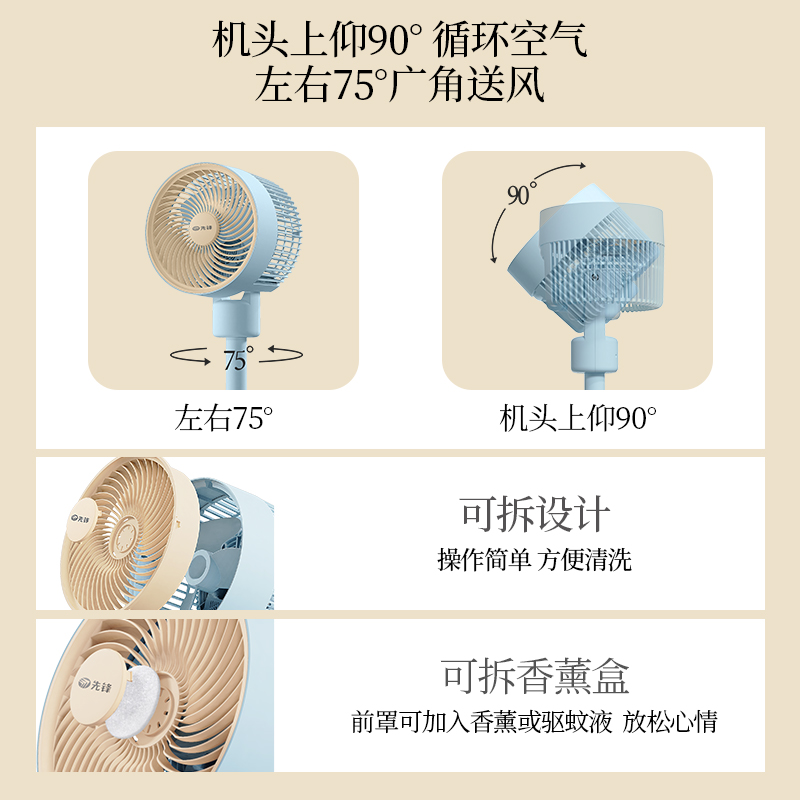 先锋电风扇小型立式空气循环扇落地风扇家用办公室风扇落地扇 机械-深蓝+浅蓝S12L高清大图