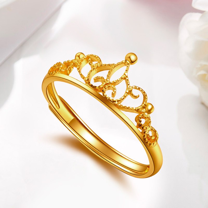 中银金行黄金戒指足金999皇冠戒指正品时尚婚戒活口可调节婚嫁求婚