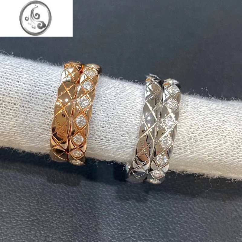 jimi小香风戒指男女coco菱格纹戒指银银镀金情侣王一博同款小众