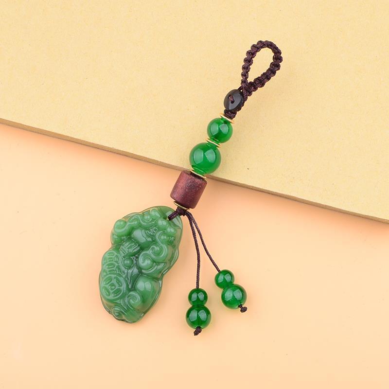 墨玉绿貔貅扣子款钥匙扣男挂件汽车挂饰车钥匙链水晶貔貅个性创意女